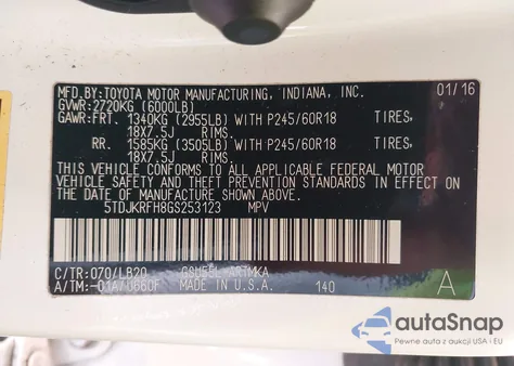 2016 Toyota Highlander Xle V6 из США, поврежденный, VIN 5TDJKRFH8GS253123